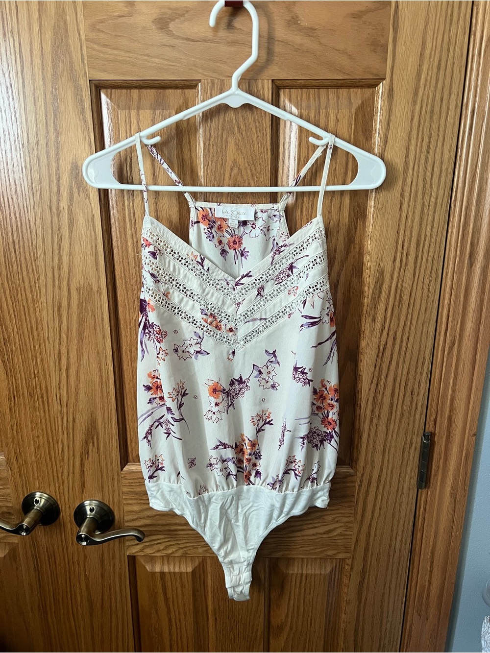 Medium Floral Lace-Trim Cream Bodysuit